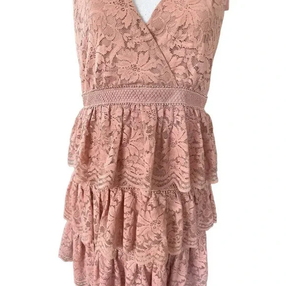 Bardot Roxie Sleeveless Tiered Lace Pink Mini Dress Size 10 - Picture 4 of 10